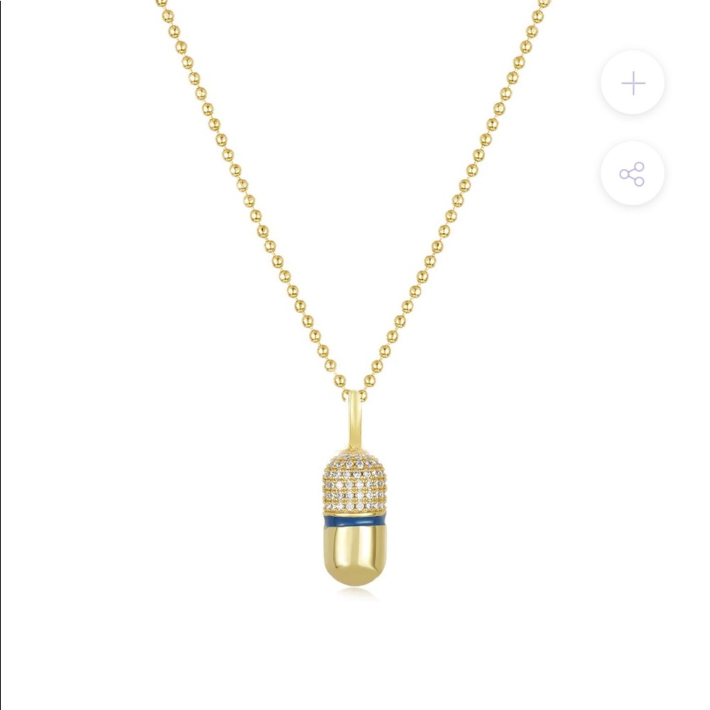 Melinda Marie Capsule “Chill” Pill Necklace (gold, diamonds, blue enamel) NWOT